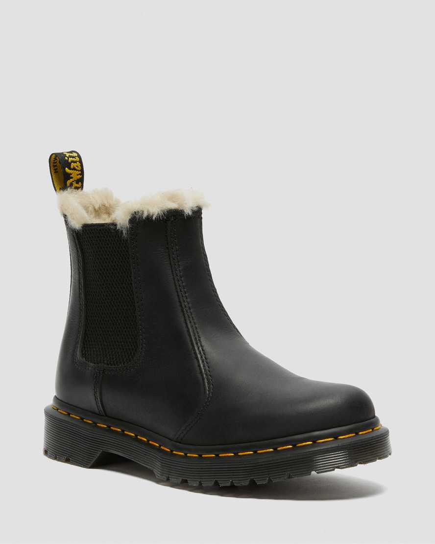 schwarze dr. martens 2976 chelsea boots für damen mit kunstfellfutter