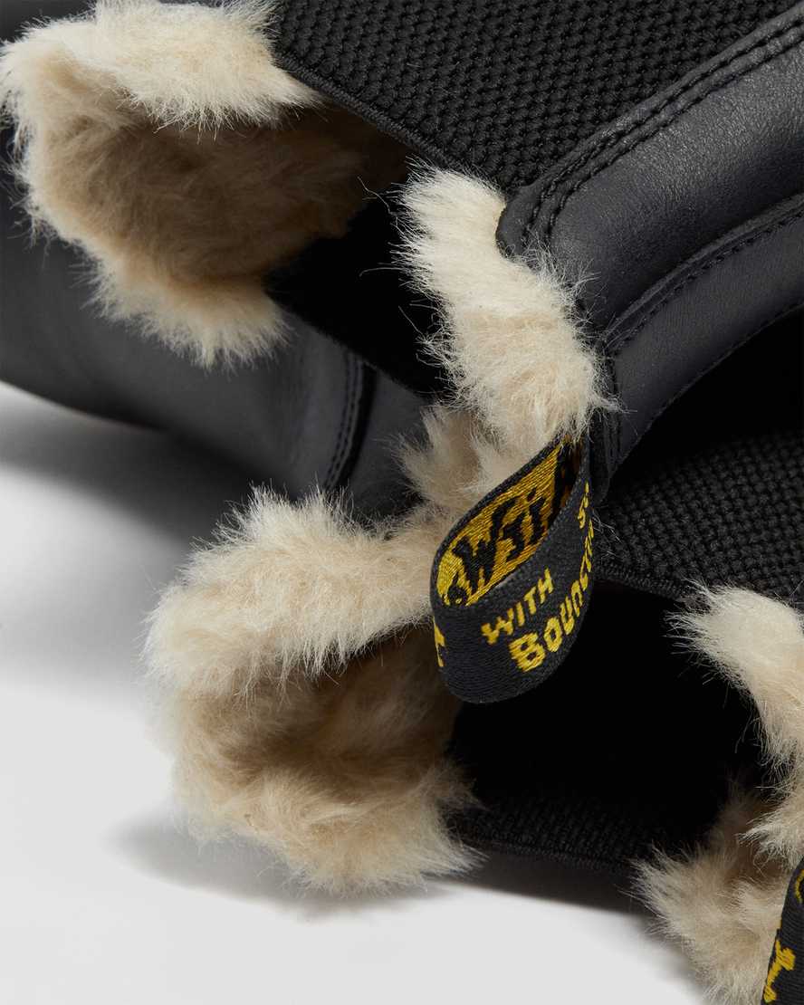 schwarze dr. martens 2976 chelsea boots für damen mit kunstfellfutter