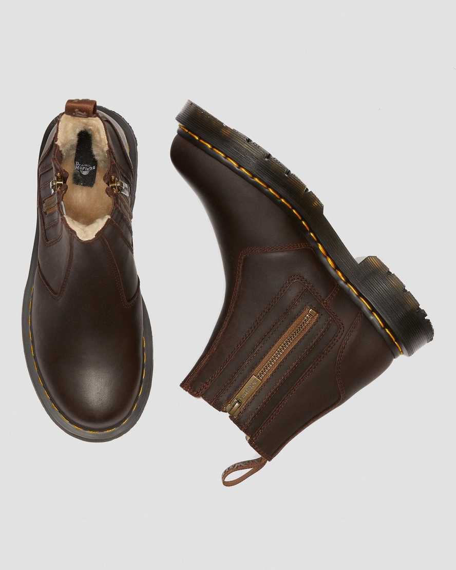 braune dr. martens 2976 dm wintergrip zip chelsea boots für damen