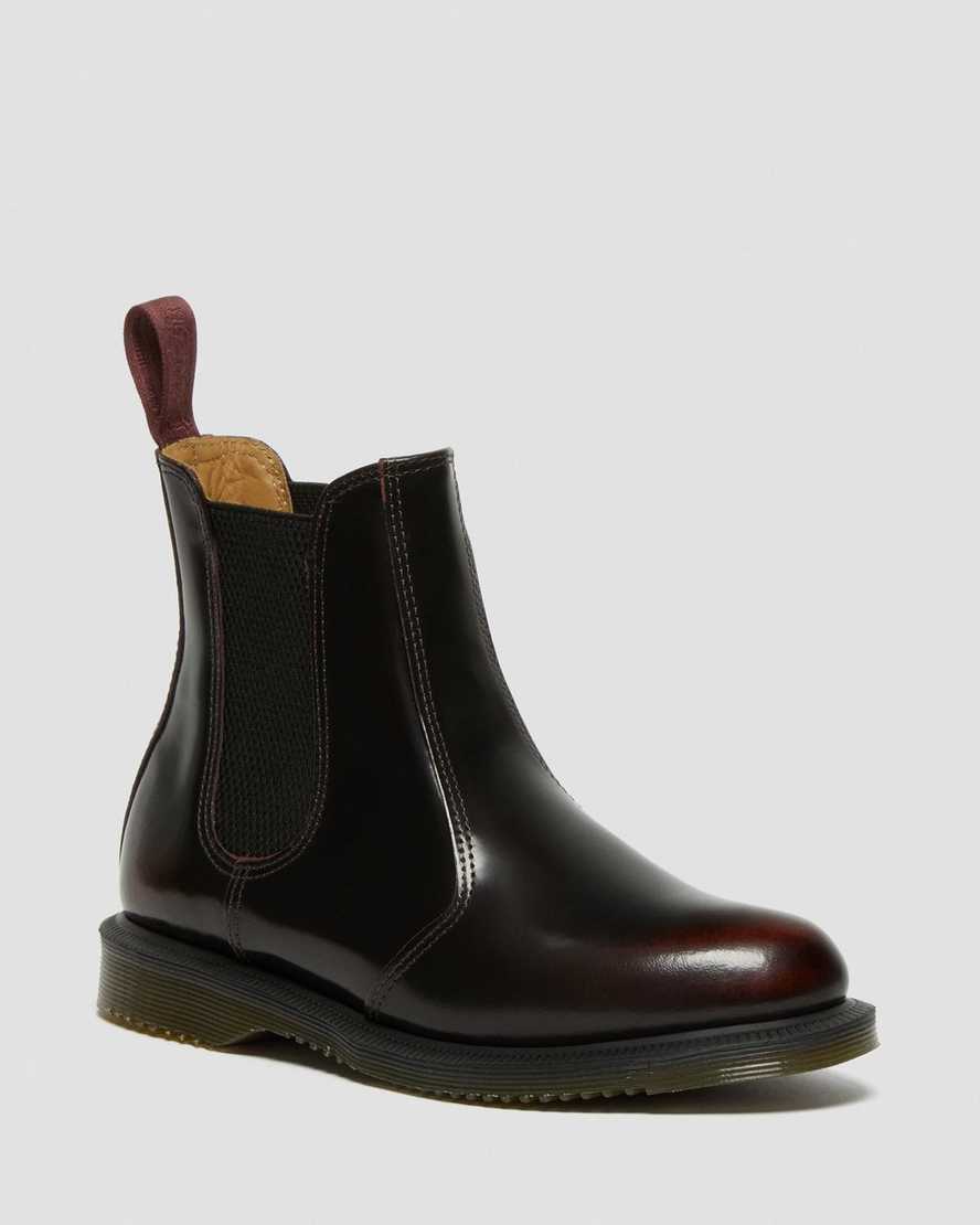 rote dr. martens flora arcadia chelsea boots für damen