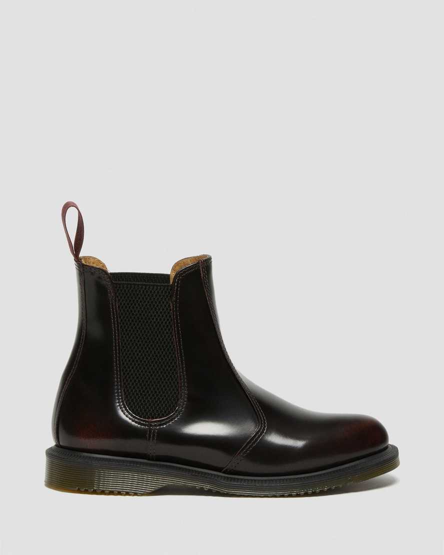 rote dr. martens flora arcadia chelsea boots für damen