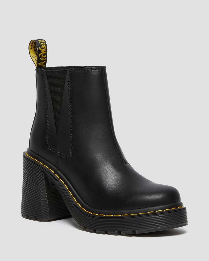 schwarze dr. martens spence chelsea boots mit ausgestelltem absatz für damen