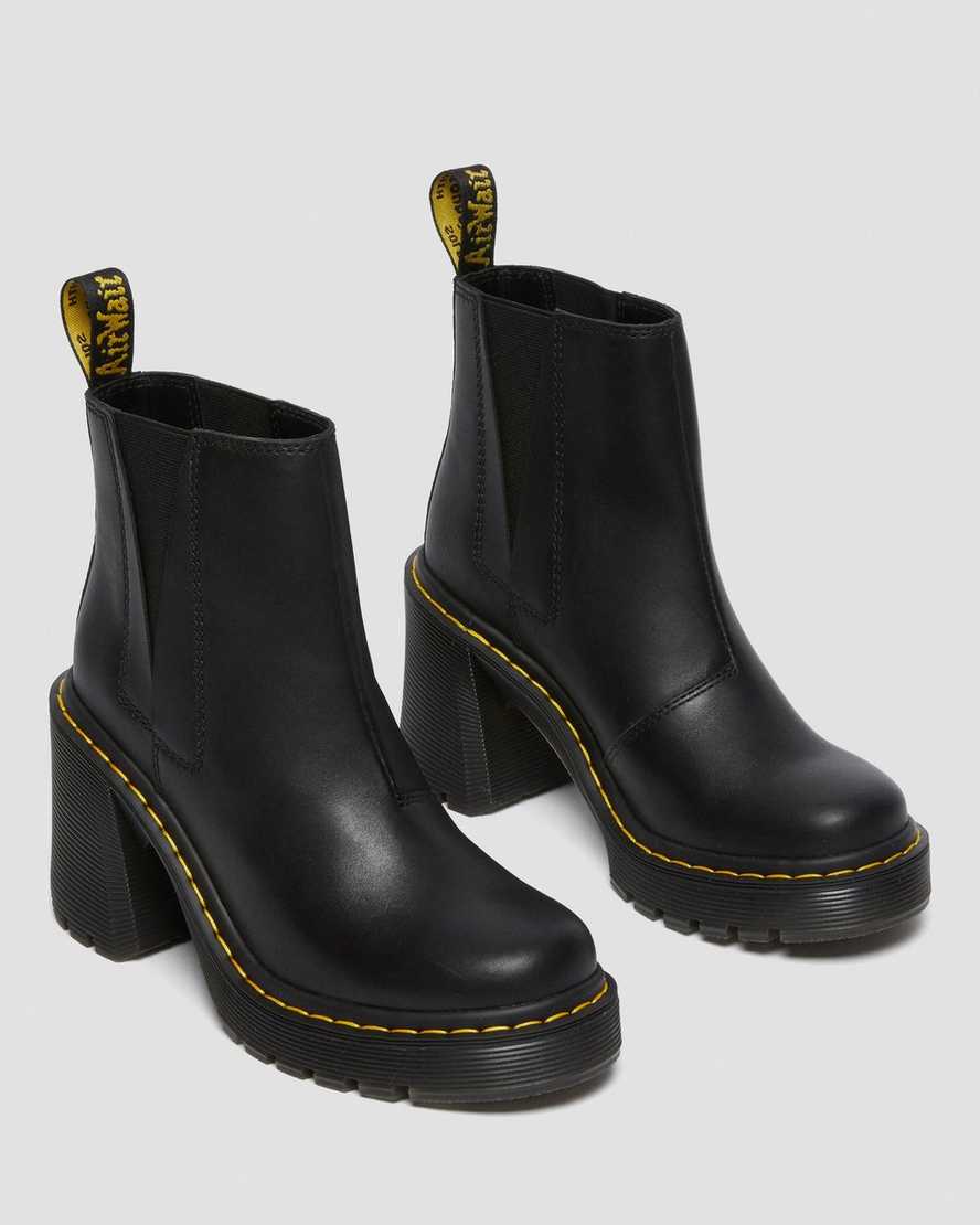 schwarze dr. martens spence chelsea boots mit ausgestelltem absatz für damen