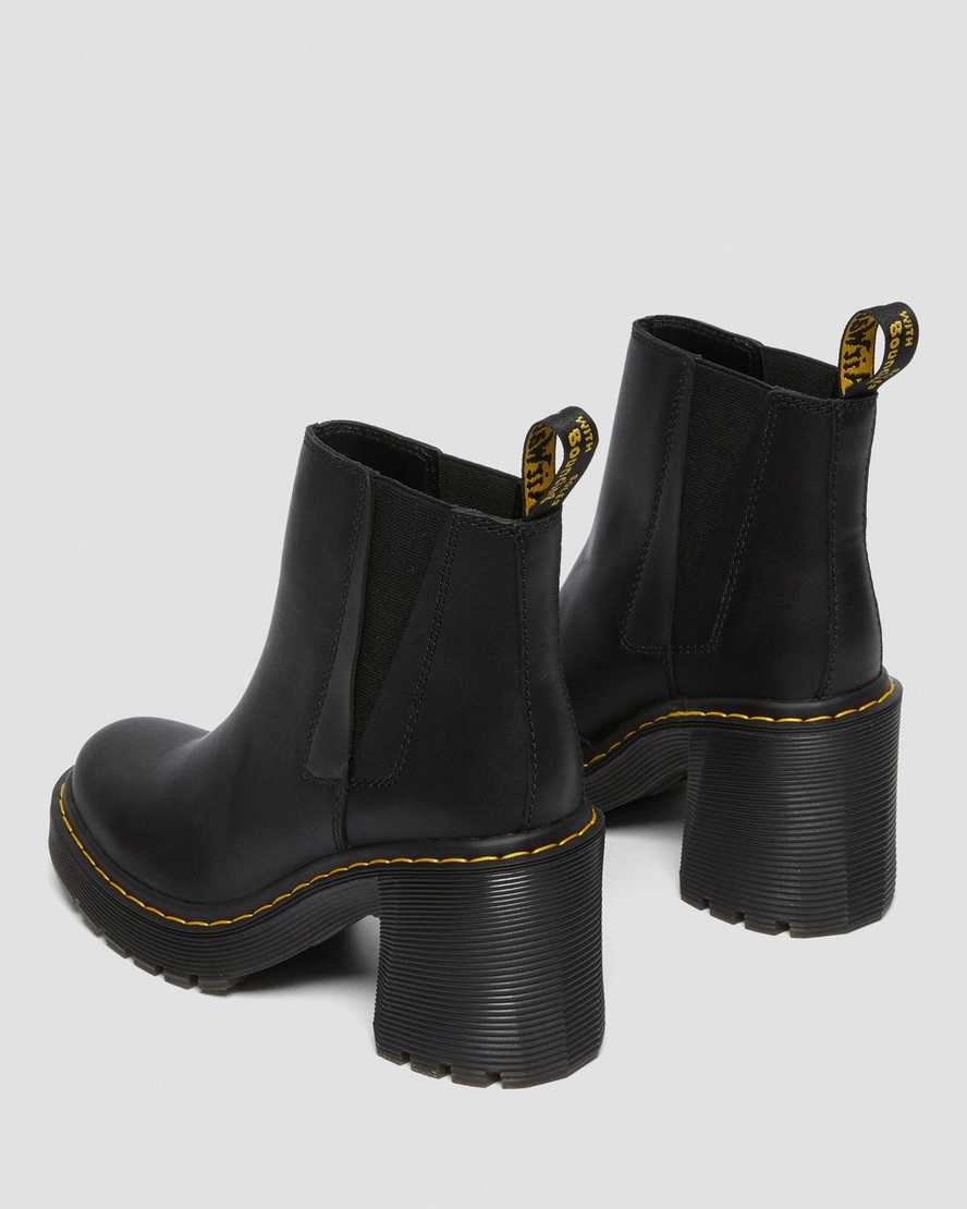 schwarze dr. martens spence chelsea boots mit ausgestelltem absatz für damen