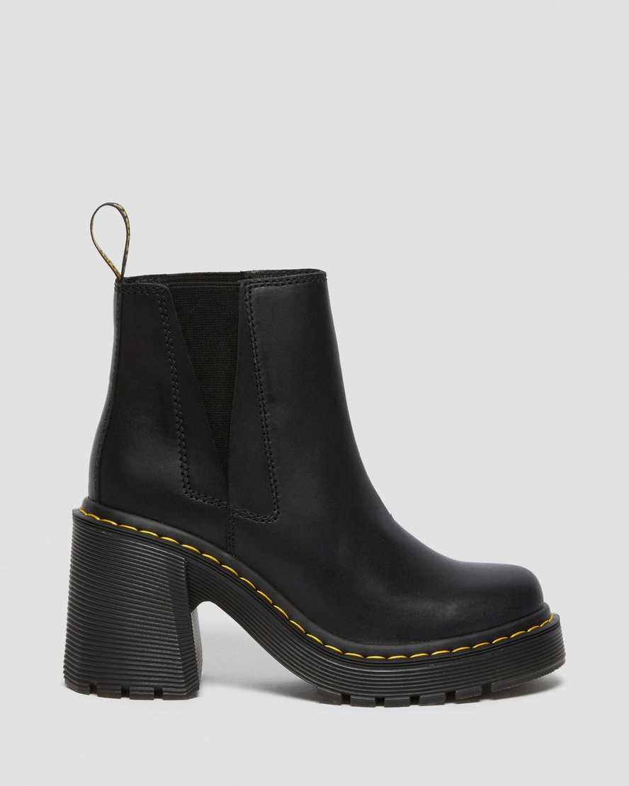 schwarze dr. martens spence chelsea boots mit ausgestelltem absatz für damen