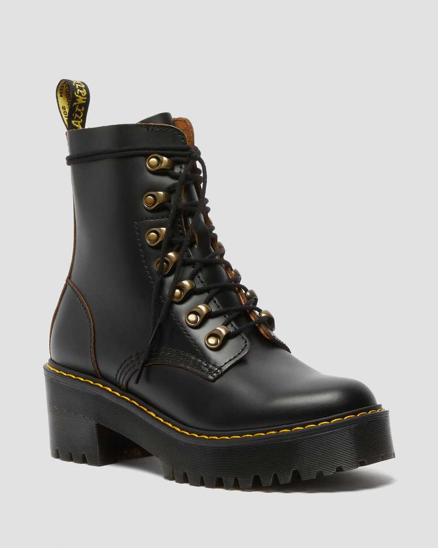 schwarze dr. martens leona vintage smooth damenstiefel mit absatz