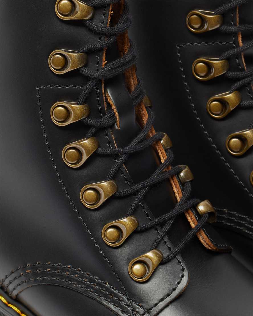 schwarze dr. martens leona vintage smooth damenstiefel mit absatz