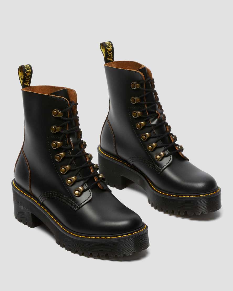 schwarze dr. martens leona vintage smooth damenstiefel mit absatz