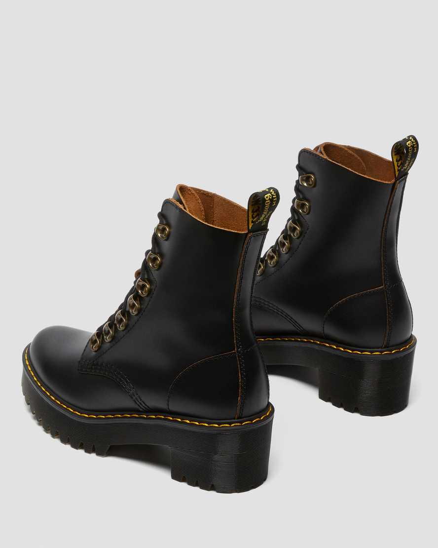 schwarze dr. martens leona vintage smooth damenstiefel mit absatz