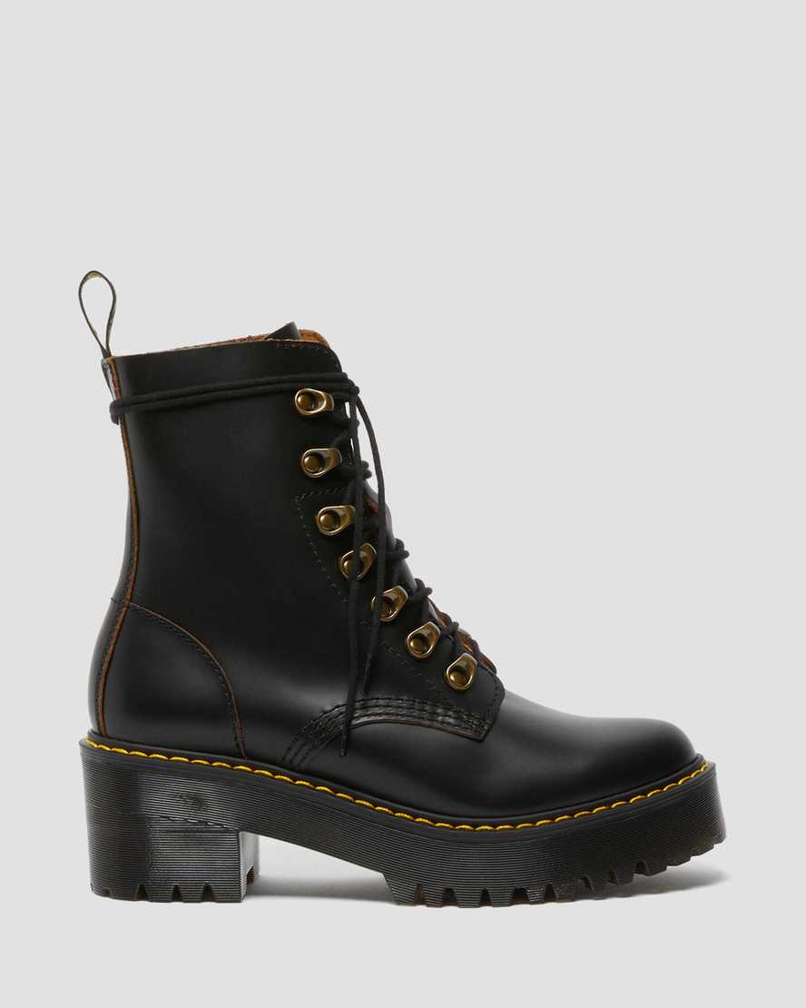 schwarze dr. martens leona vintage smooth damenstiefel mit absatz