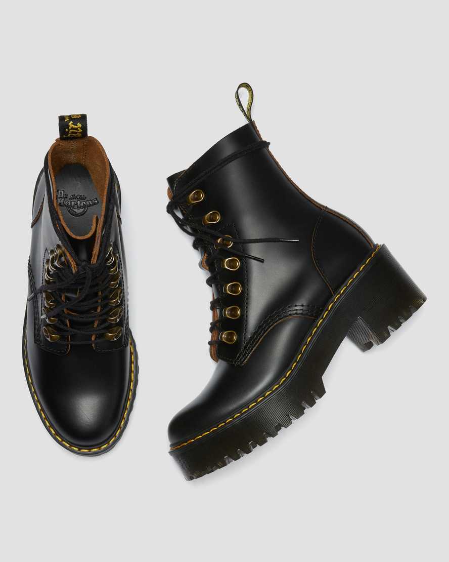 schwarze dr. martens leona vintage smooth damenstiefel mit absatz