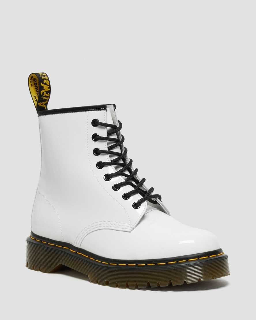 weiße dr. martens 1460 bex lackleder-schnürstiefel für damen