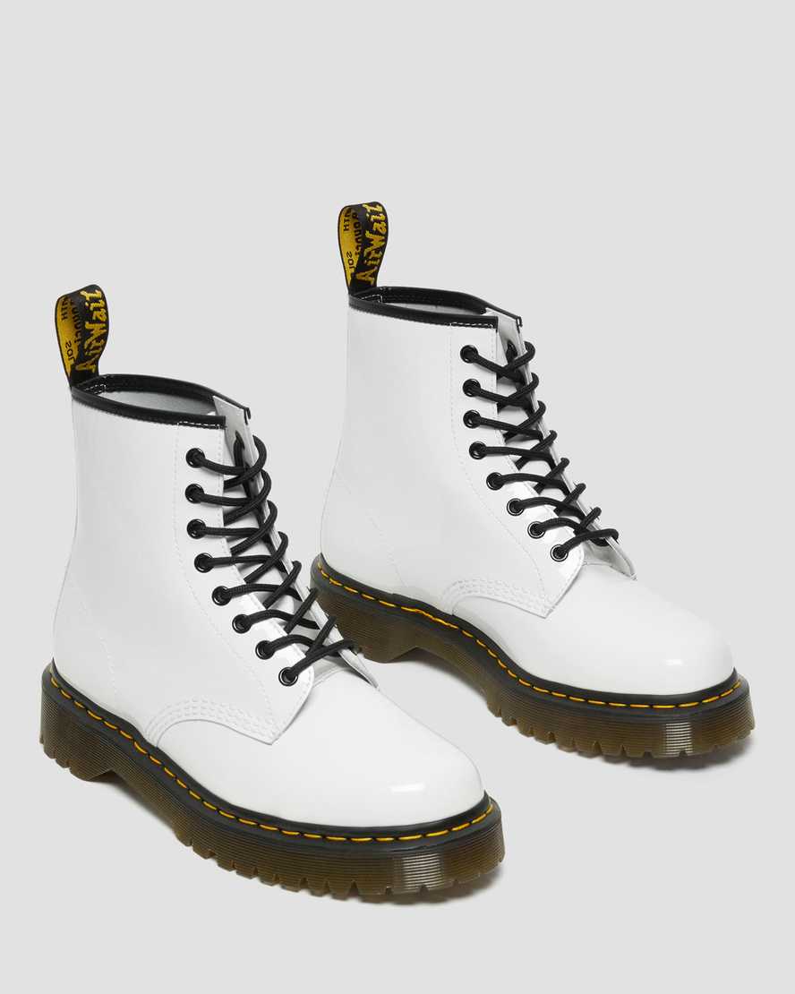weiße dr. martens 1460 bex lackleder-schnürstiefel für damen
