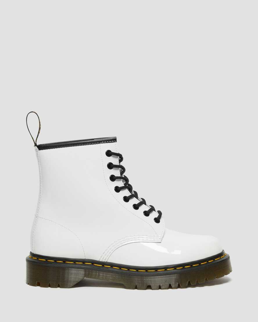 weiße dr. martens 1460 bex lackleder-schnürstiefel für damen