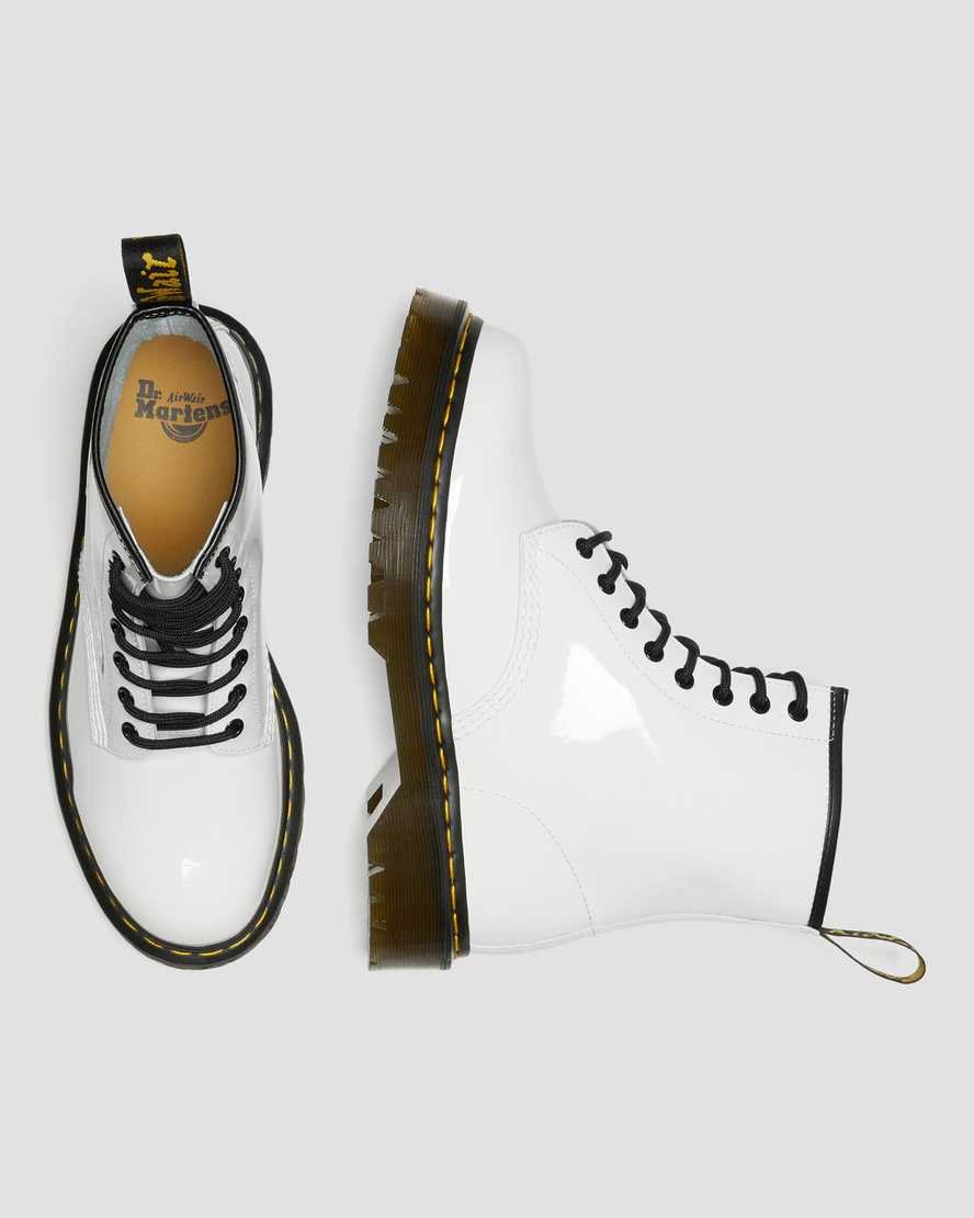 weiße dr. martens 1460 bex lackleder-schnürstiefel für damen