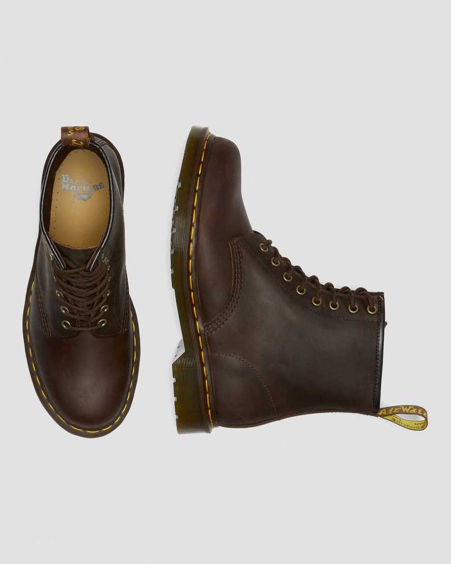 braune dr. martens 1460 crazy horse damen-schnürstiefel