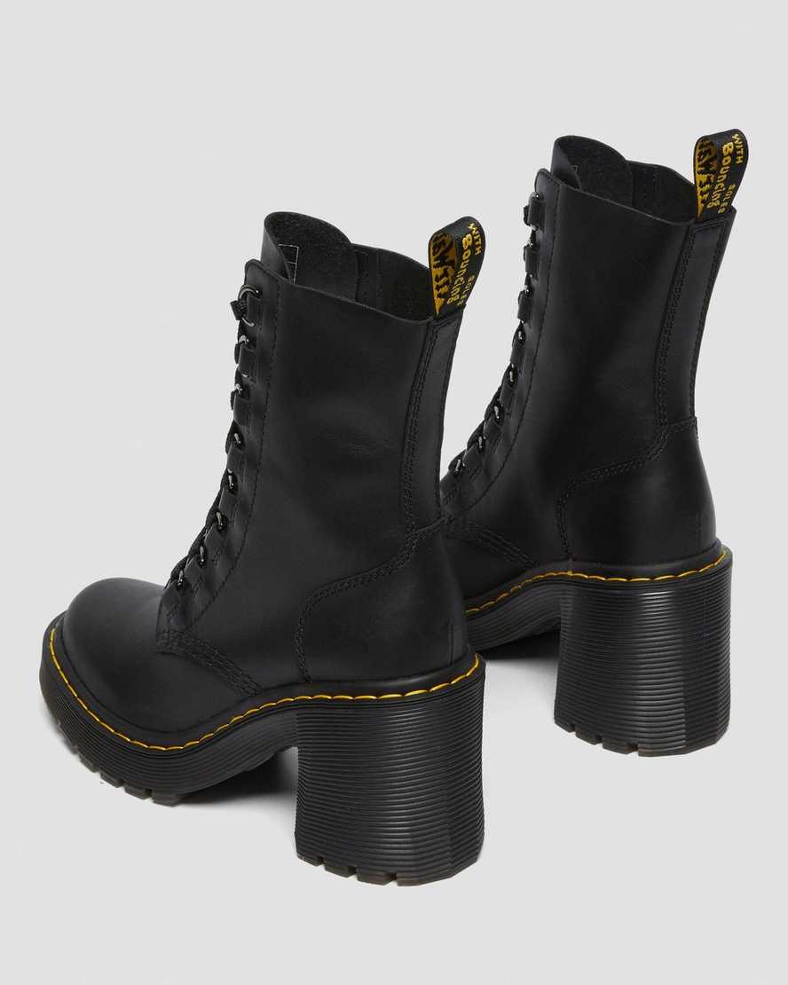 schwarze dr. martens chesney schnürstiefel mit ausgestelltem absatz für damen