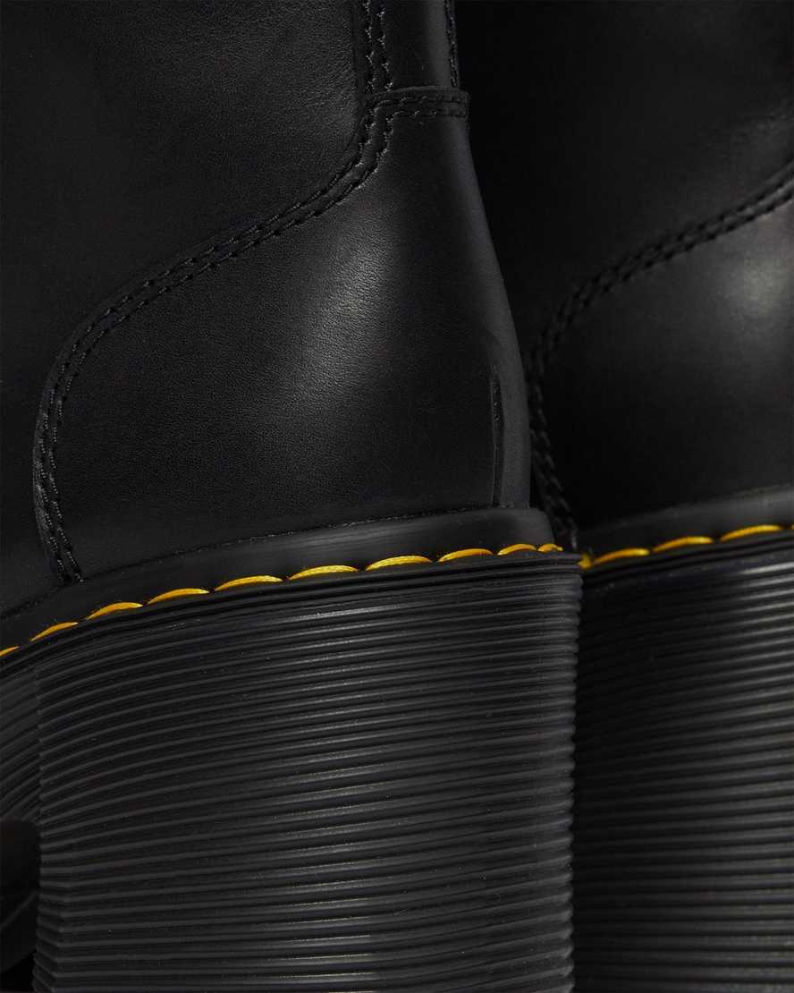 schwarze dr. martens chesney schnürstiefel mit ausgestelltem absatz für damen