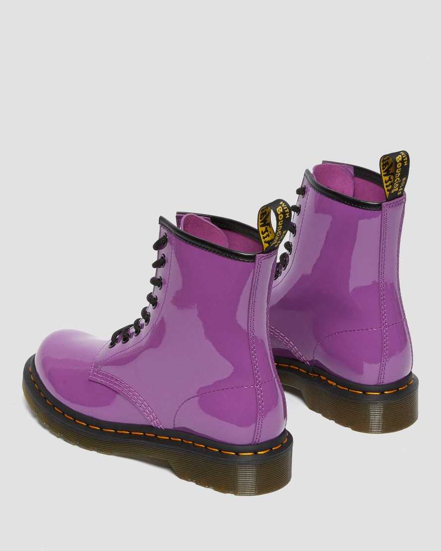 lila dr. martens 1460 lackleder-schnürstiefel für damen