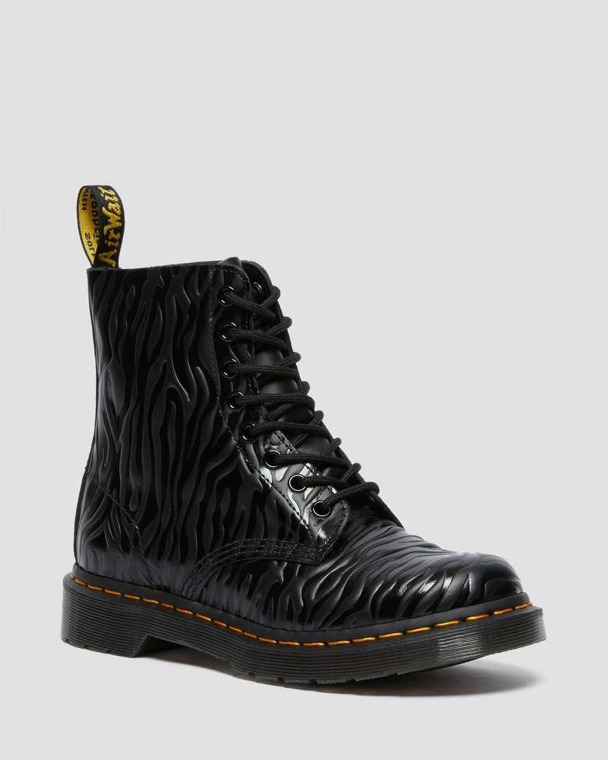 schwarze dr. martens 1460 pascal zebra emboss schnürstiefel für damen.