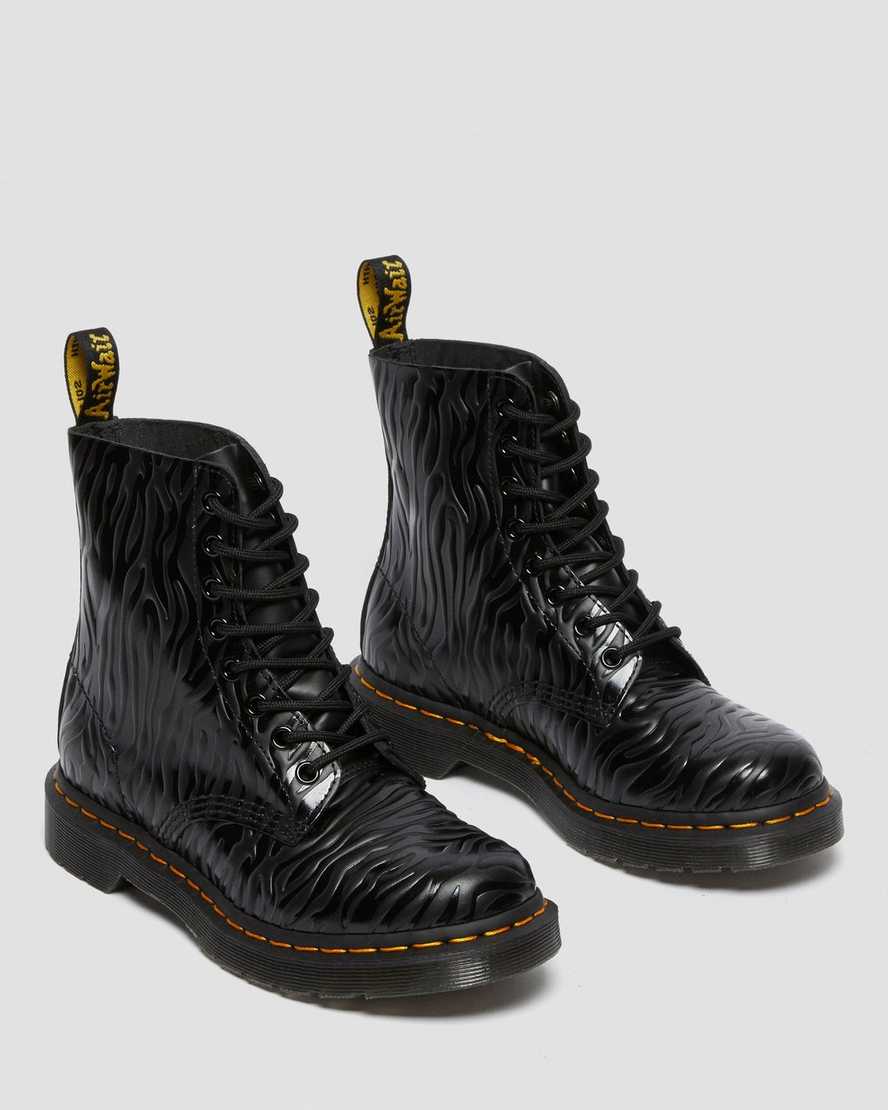 schwarze dr. martens 1460 pascal zebra emboss schnürstiefel für damen.