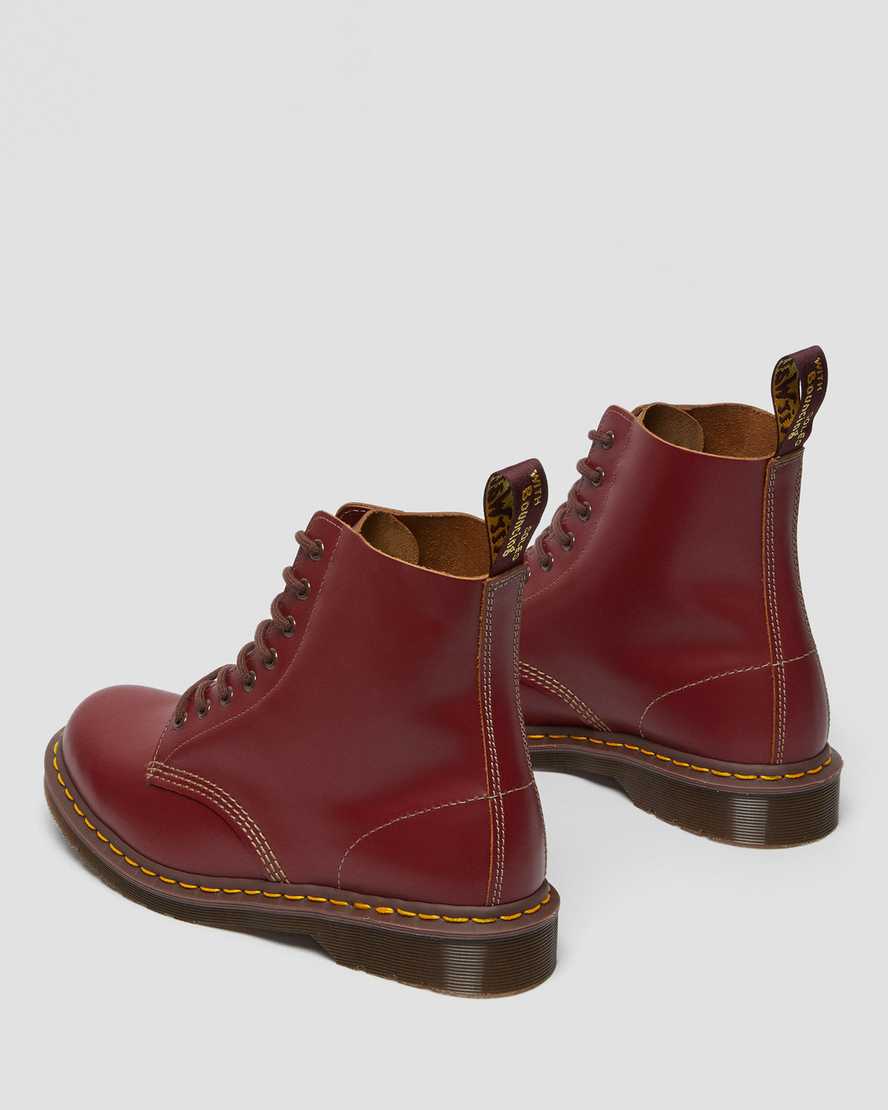 rote dr. martens 1460 vintage damen-schnürstiefel hergestellt in england