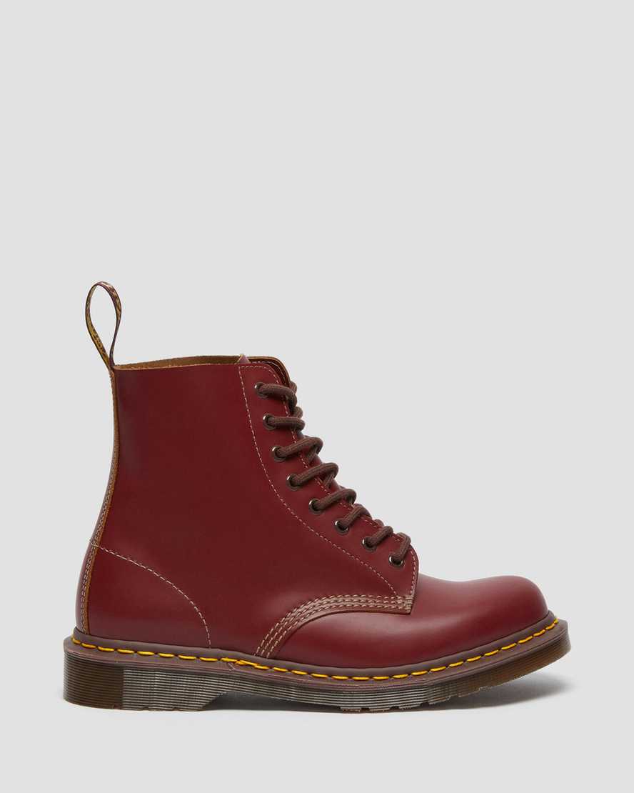 rote dr. martens 1460 vintage damen-schnürstiefel hergestellt in england