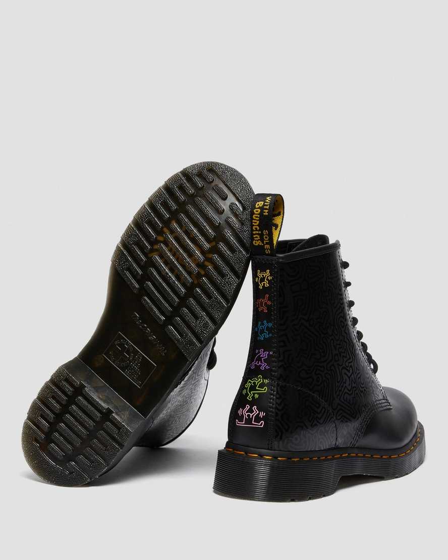schwarze dr. martens keith haring 1460 smooth damen-schnürstiefel