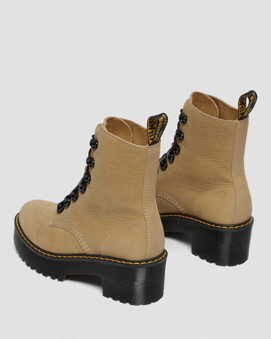 braune dr. martens leona damen-schnürstiefel