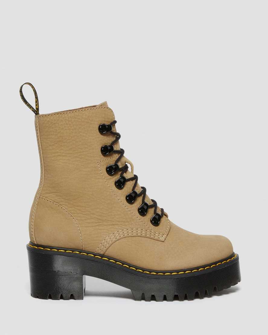 braune dr. martens leona damen-schnürstiefel