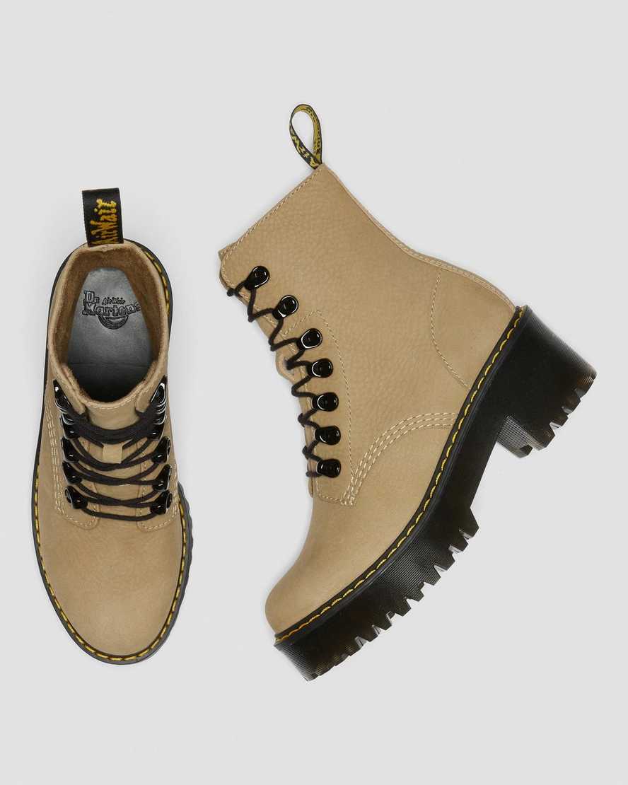 braune dr. martens leona damen-schnürstiefel