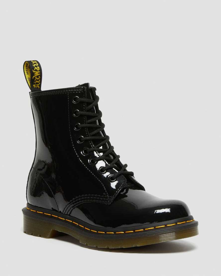 schwarze dr. martens 1460 lackleder-schnürstiefel für damen.