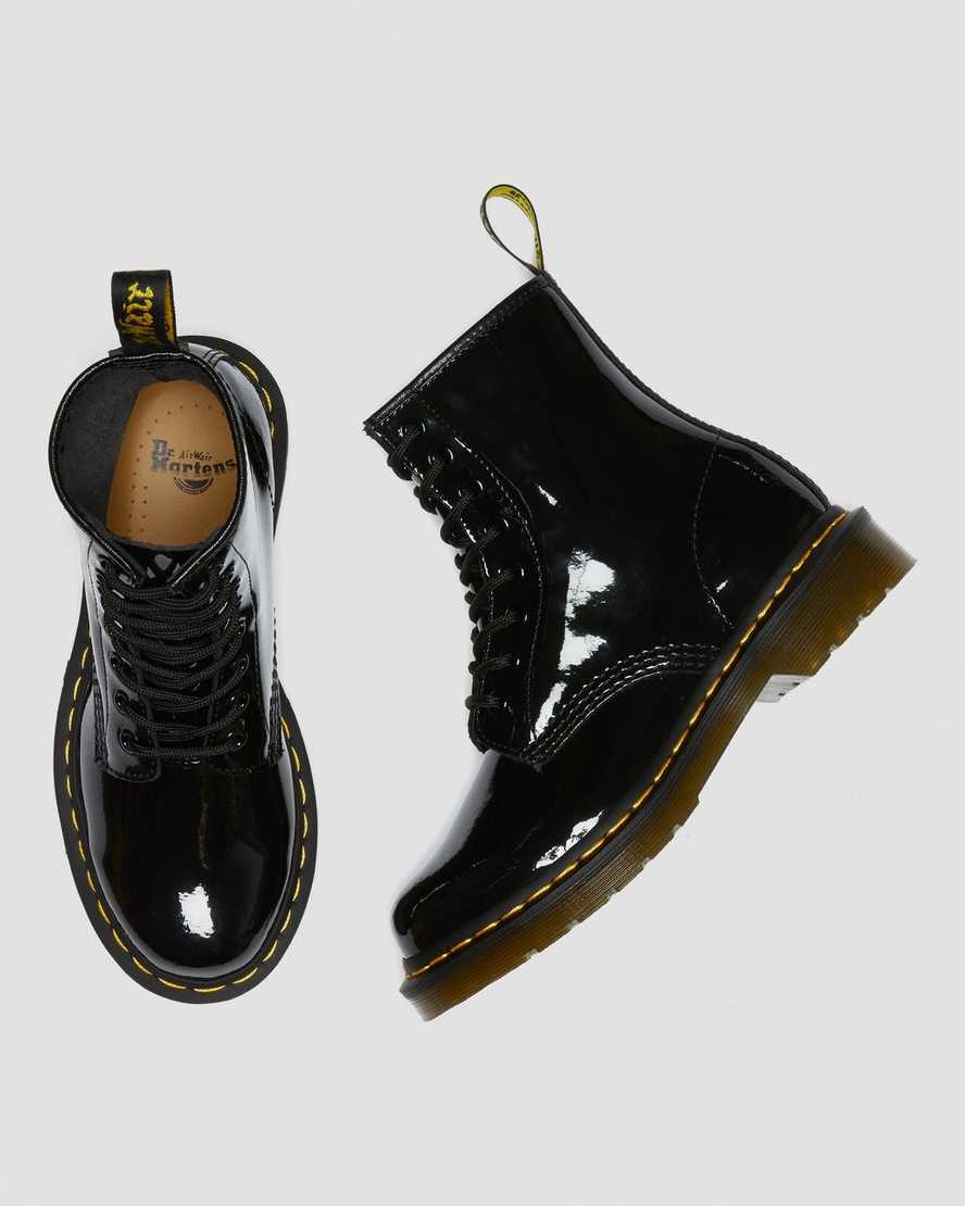 schwarze dr. martens 1460 lackleder-schnürstiefel für damen.