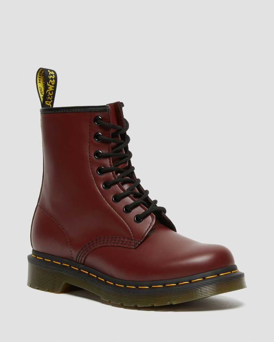 rote dr. martens 1460 smooth damen-schnürstiefel