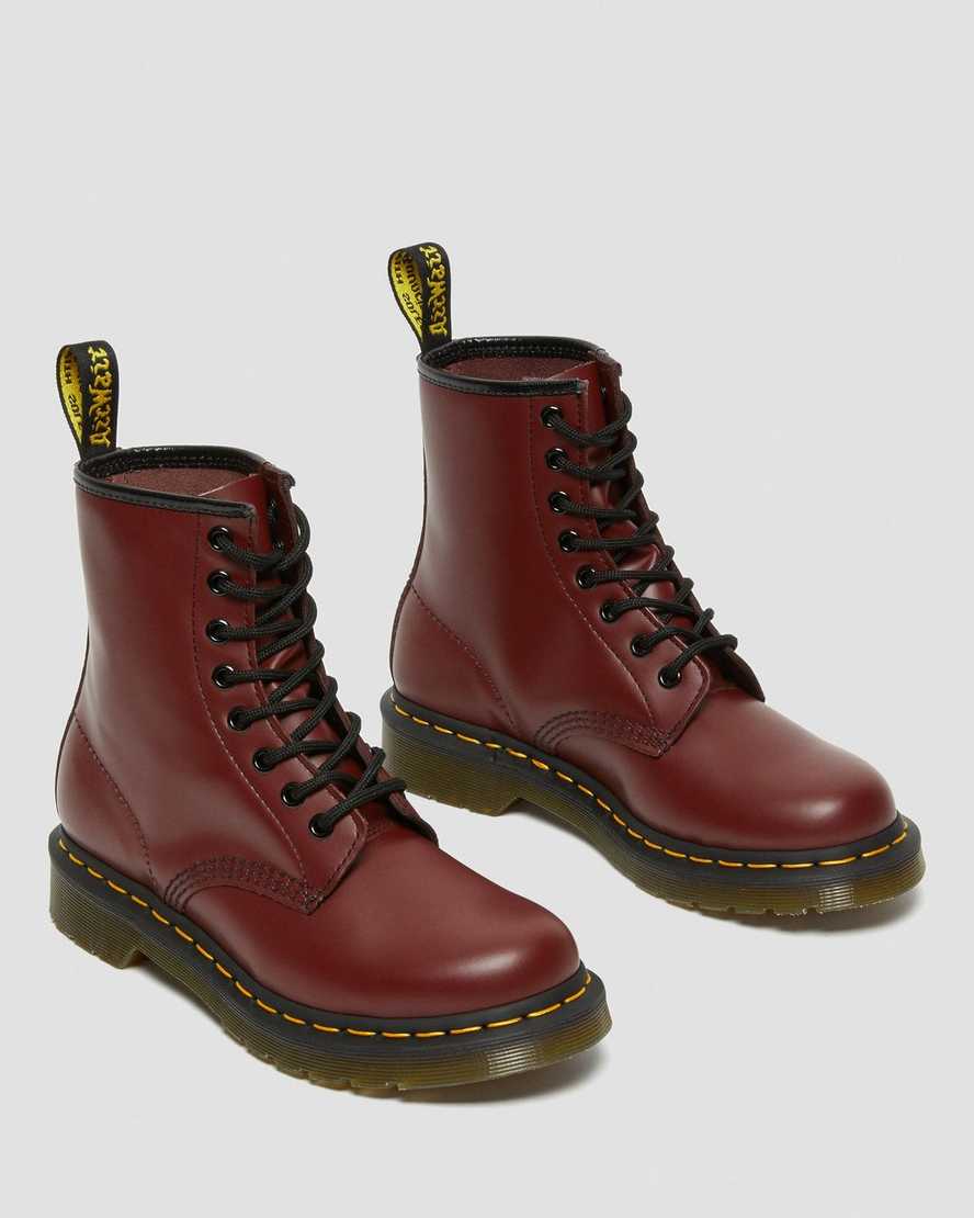 rote dr. martens 1460 smooth damen-schnürstiefel