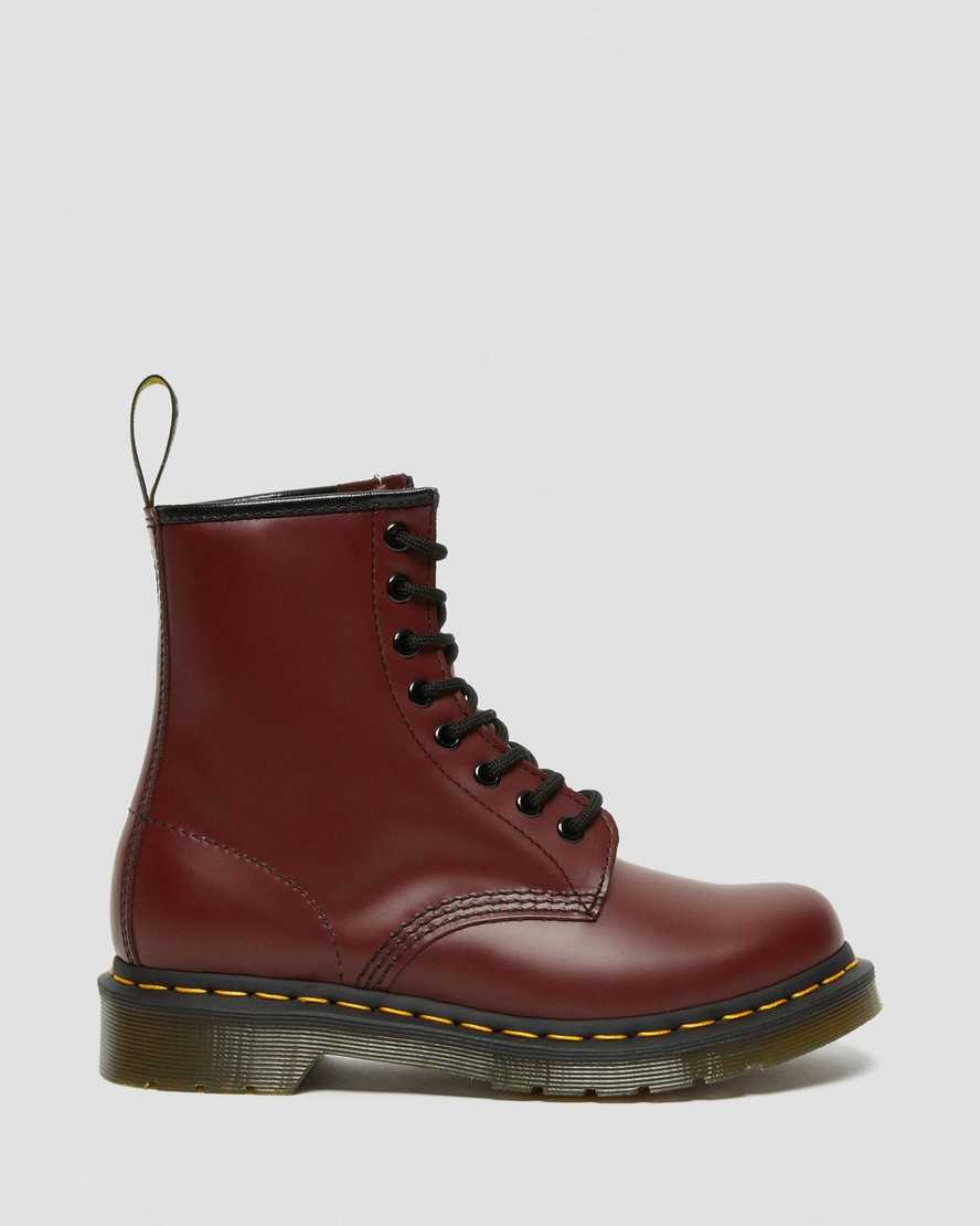 rote dr. martens 1460 smooth damen-schnürstiefel