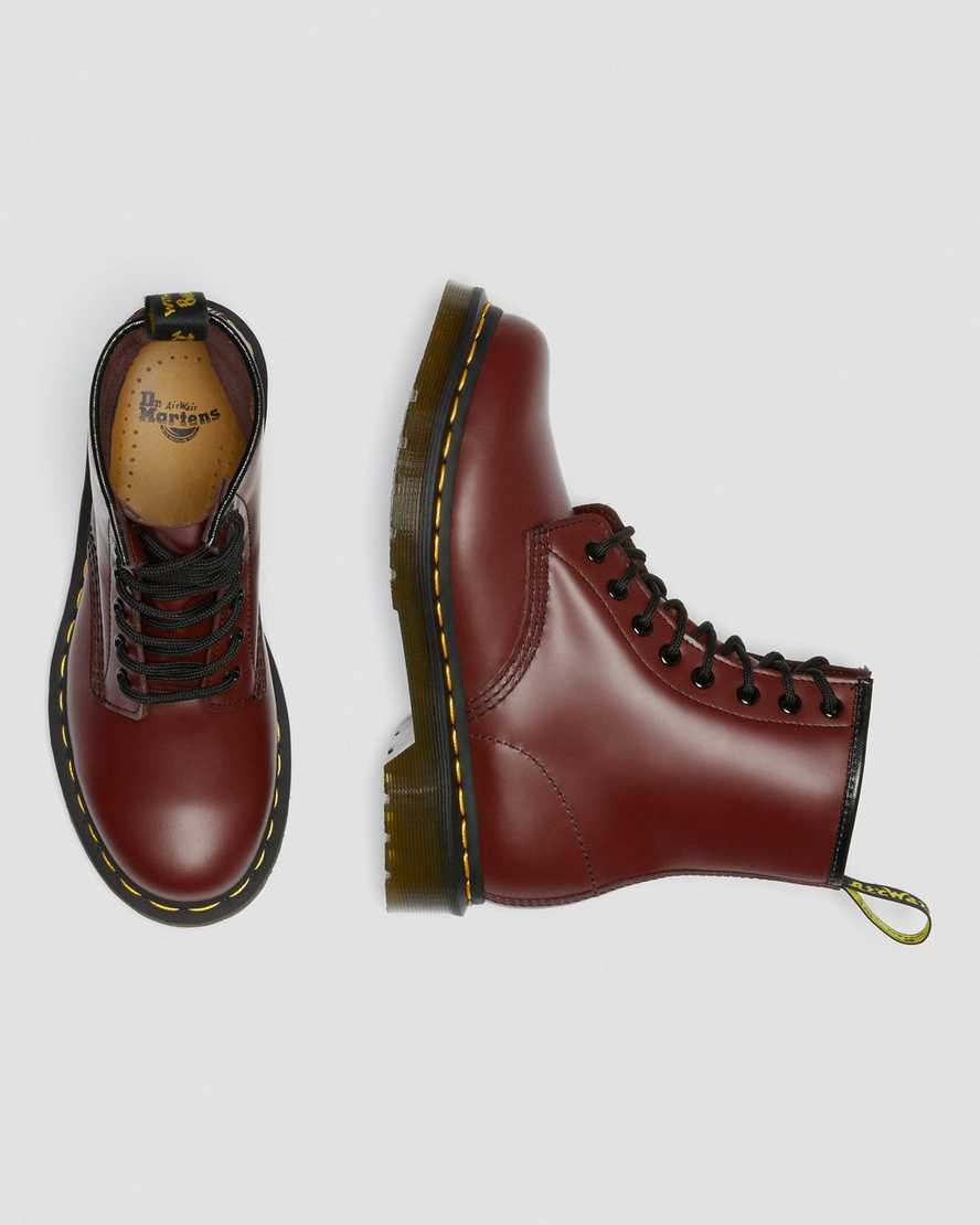 rote dr. martens 1460 smooth damen-schnürstiefel