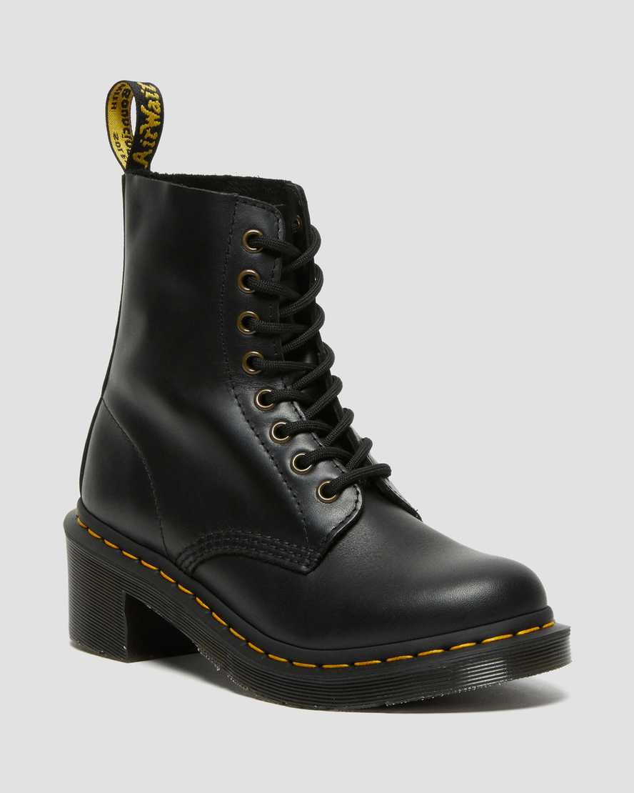 schwarze dr. martens clemency schnürstiefel für damen mit absatz