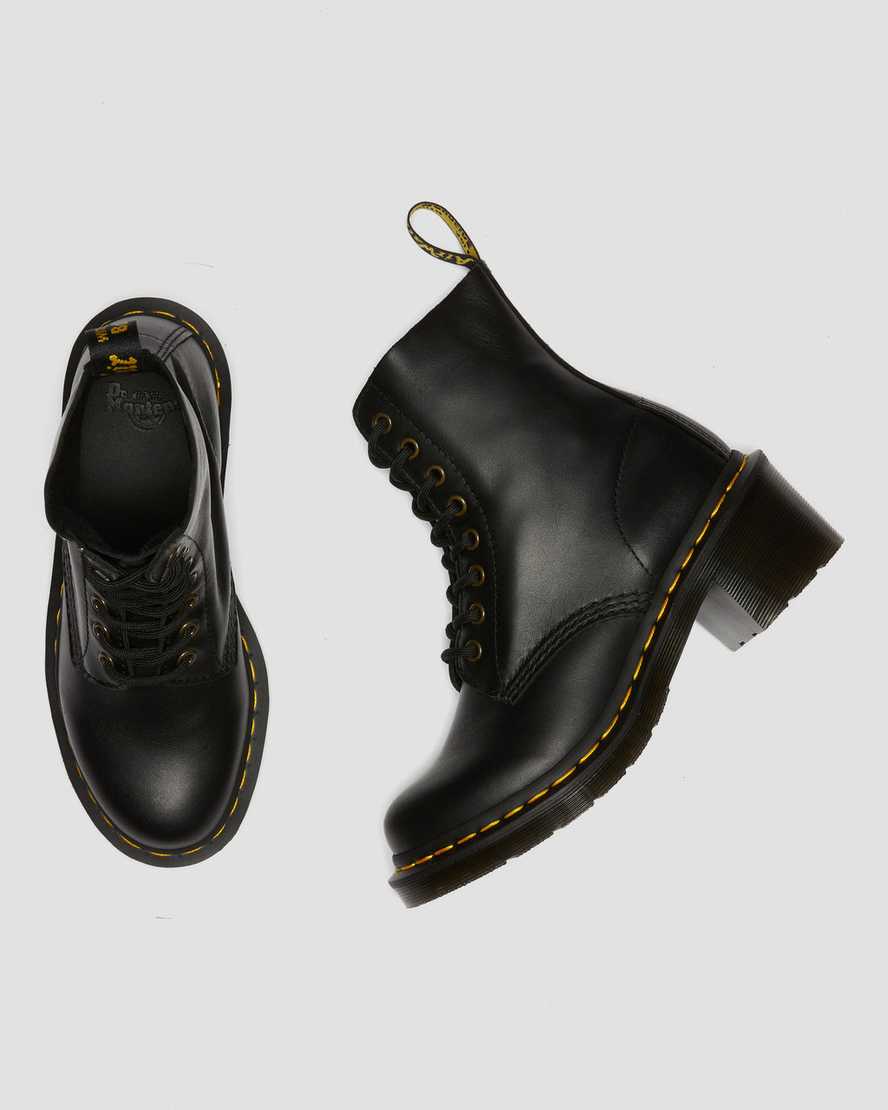 schwarze dr. martens clemency schnürstiefel für damen mit absatz
