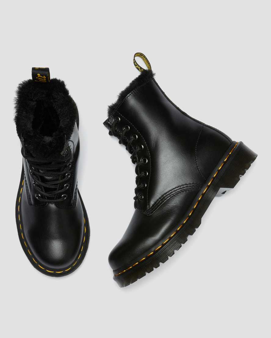 schwarze dr. martens 1460 serena schnürstiefel für damen mit kunstfellfutter.