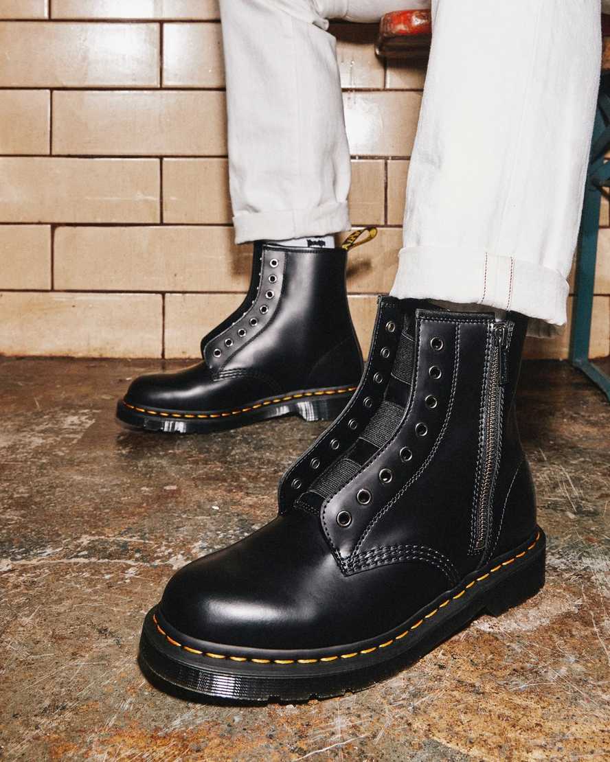 schwarze dr. martens 1460 elastic smooth damen-schnürstiefel