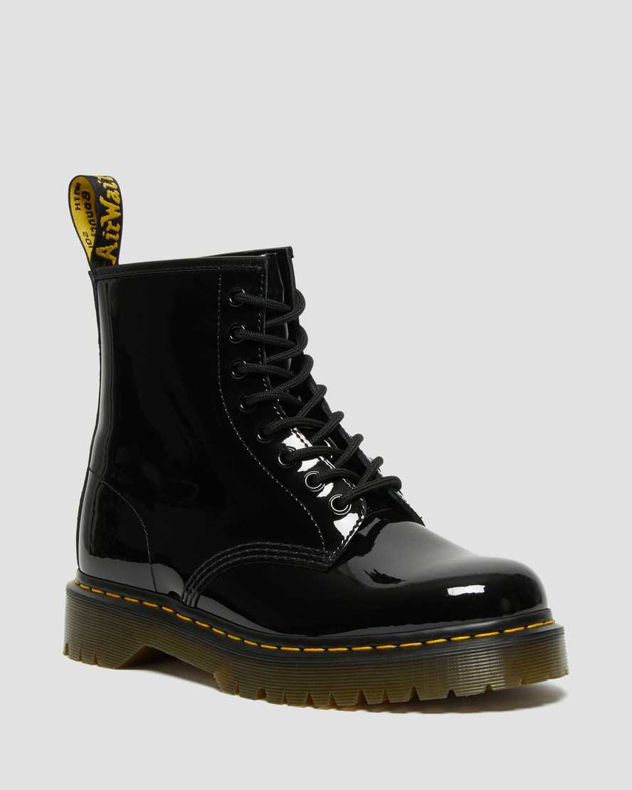 schwarze dr. martens 1460 bex lackleder-schnürstiefel für damen.