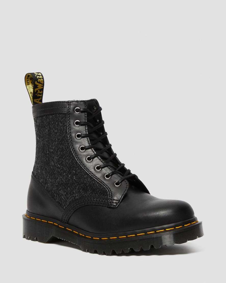 schwarze dr. martens 1460 harris tweed damen-schnürstiefel