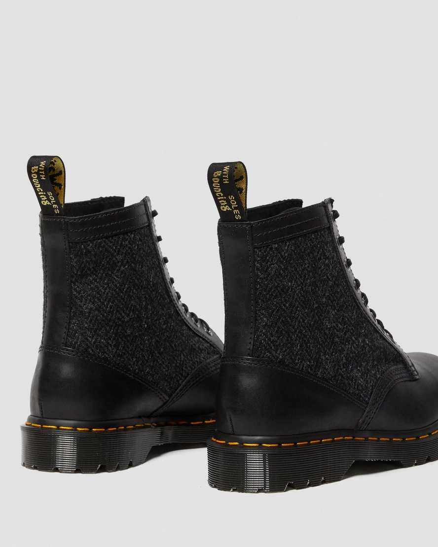 schwarze dr. martens 1460 harris tweed damen-schnürstiefel