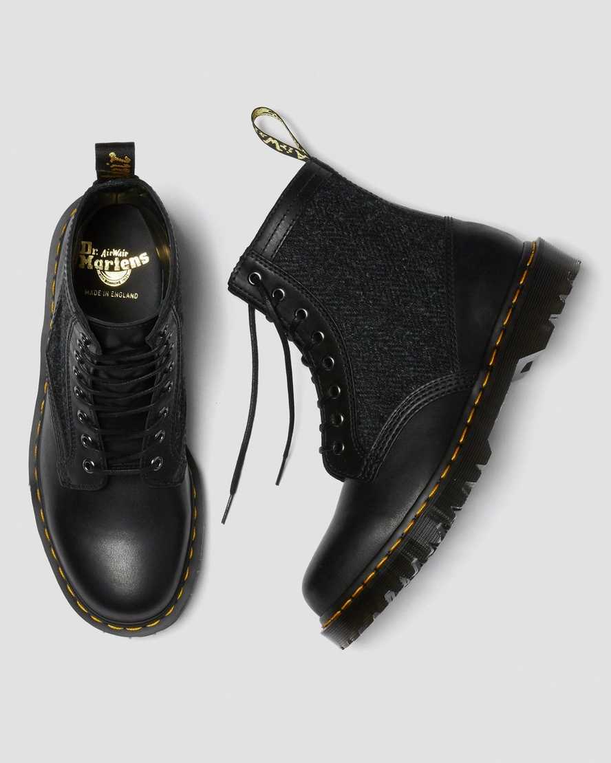 schwarze dr. martens 1460 harris tweed damen-schnürstiefel