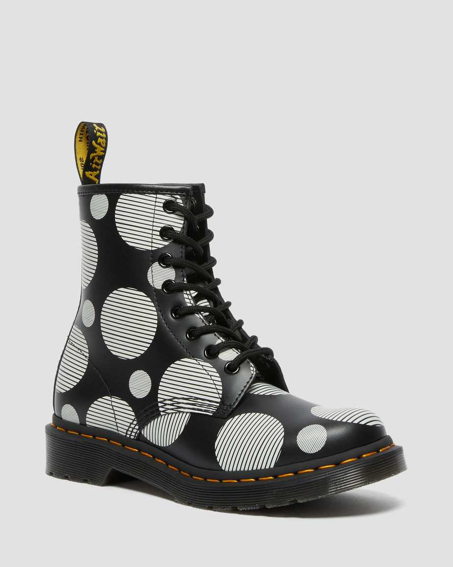 schwarze dr. martens 1460 polka dot glatte damen-schnürstiefel