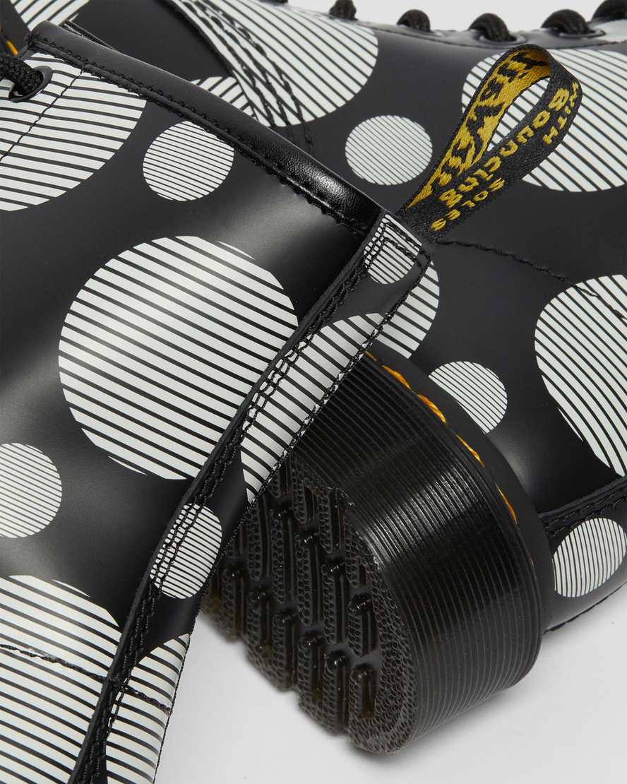 schwarze dr. martens 1460 polka dot glatte damen-schnürstiefel