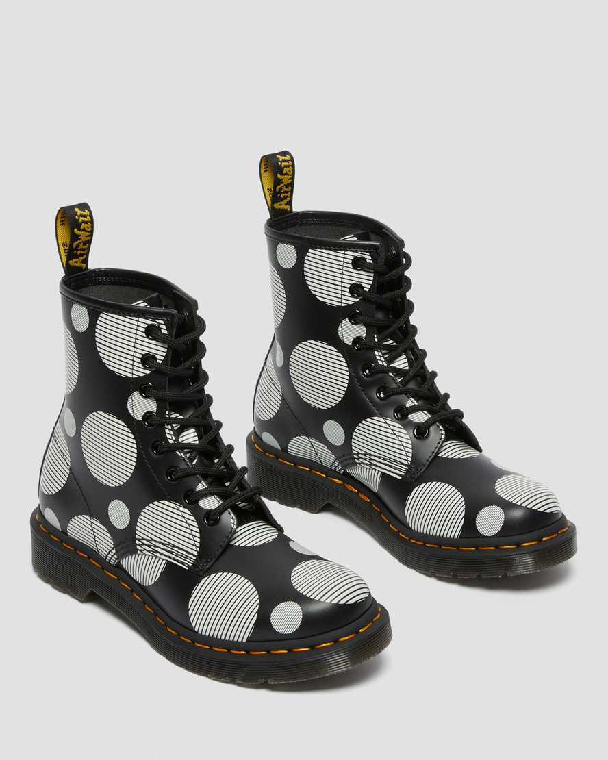 schwarze dr. martens 1460 polka dot glatte damen-schnürstiefel