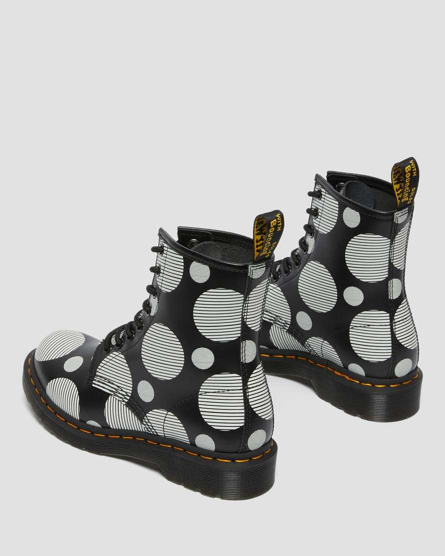 schwarze dr. martens 1460 polka dot glatte damen-schnürstiefel
