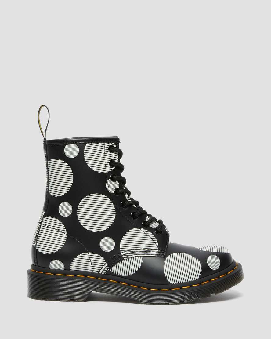 schwarze dr. martens 1460 polka dot glatte damen-schnürstiefel